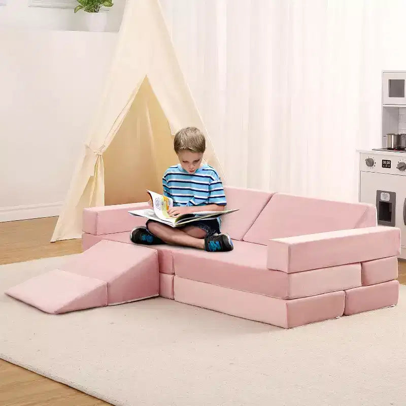 Kletter-Sofa für drinnen, 12-teiliges modulares Spielsofa mit quadratischem Bällebad und Kletterrampe, Spielset mit Polstern