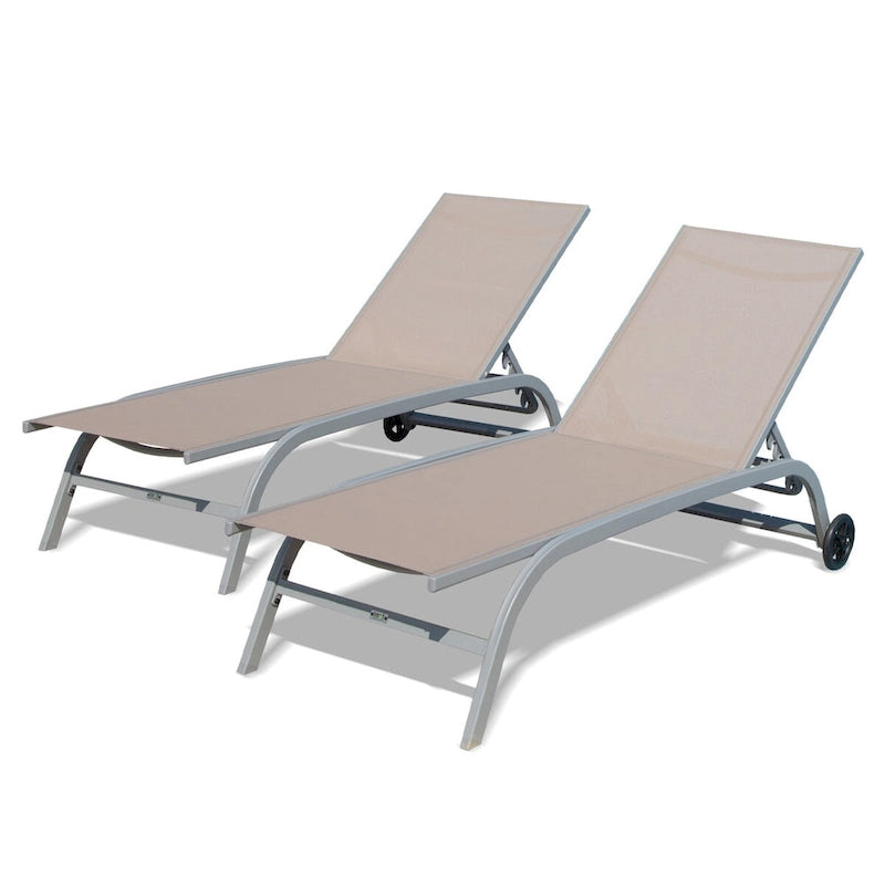 Set aus 2 Chaiselongues, Liegestühle mit Rollen und 5 verstellbaren Positionen, Poolliegen (2 Liegestühle)