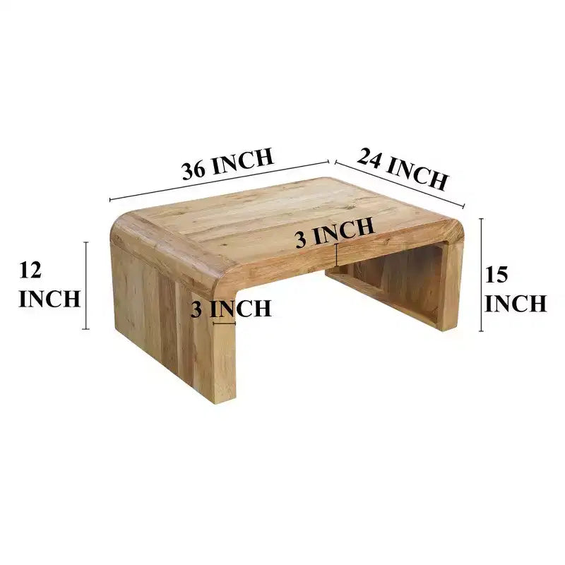 Couchtisch „Royal Hampton“ aus handgefertigtem, naturbelassenem Akazienholz mit rechteckiger, geschwungener Wasserfallkante, 36 Zoll
