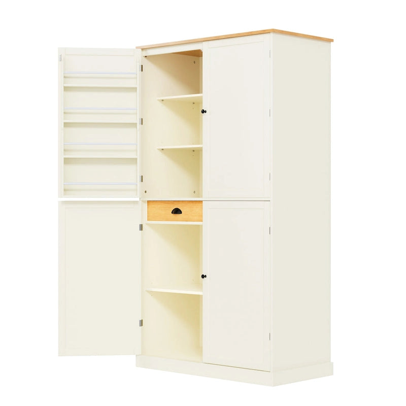 40.2x20x71.3 High Freestanding Kitchen Pantry Large Cupboard Storage Cabinet with 2 Drawers 2 Adjustable Shelves 8 Door Shelves