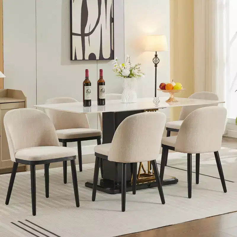 Esszimmerstuhl-Set, 4/6 Stück, gepolsterte Küchen- und Esszimmerstühle aus Leinenstoff im Landhausstil mit verstellbaren Füßen für Esszimmer und Wohnzimmer