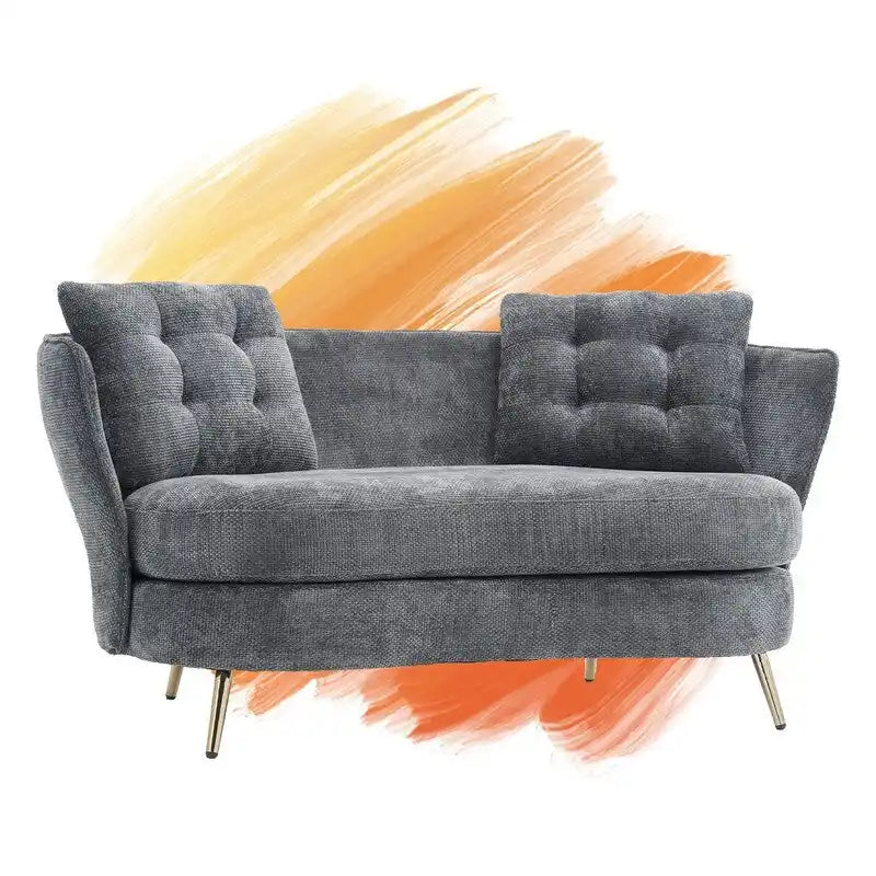 Gepolstertes Sofa mit goldfarbenen Metallbeinen, Club-Zweisitzer für Wohn- und Lesezimmer, Schlafzimmer, Apartment, kleine Räume und Wohnheime