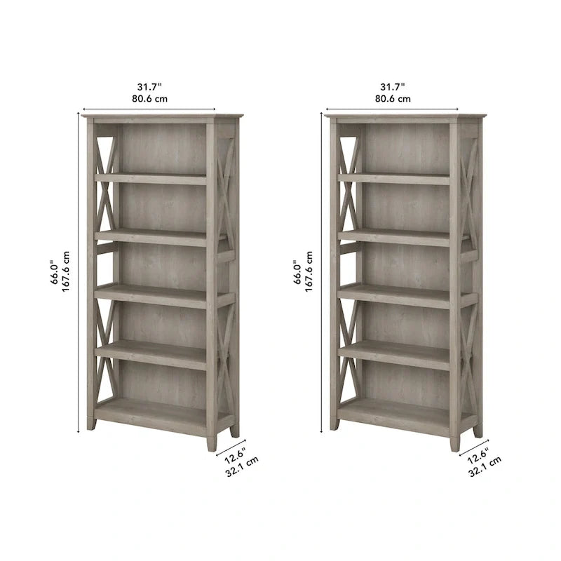 Boekenkast met 5 planken uit de Key West-serie van Bush Furniture