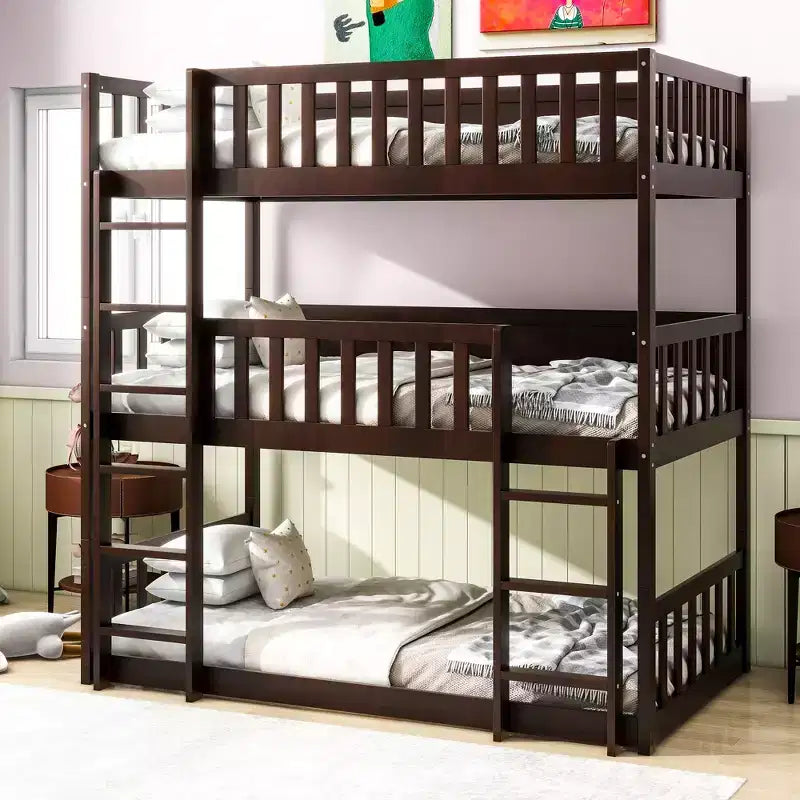 Letto a castello triplo per bambini, con tre letti singoli sovrapposti e separabili, scala e spondine, convertibile in 3 letti