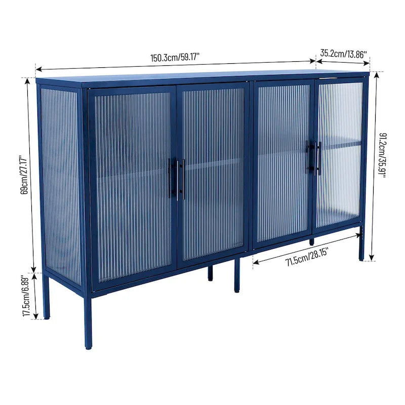 Metallschrank mit gehärteter Glasscheibe und verstellbarem Einlegeboden