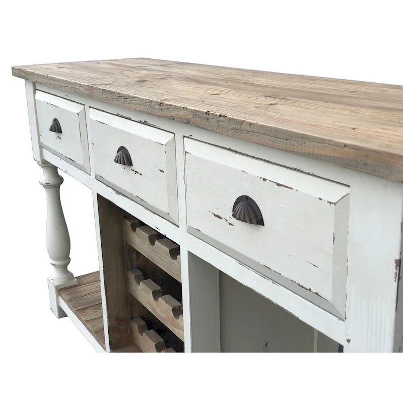 Portabottiglie da consolle stile rustico con finitura bianco gesso e piano naturale
