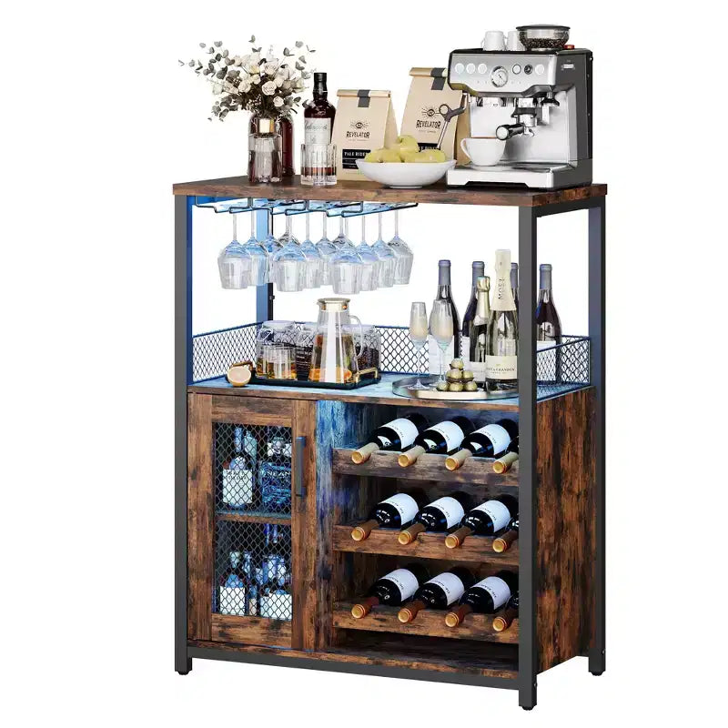 DobleePy Barschrank, Weinschrank und Sideboard mit verstellbaren Regalböden, geeignet für kleine Barschänke in Küchen und Restaurants, Retro-Farbe