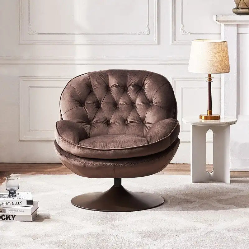 Fluwelen draaifauteuil met voetenbank, ronde leesfauteuil met voetenbankset, 360 draaibaar, metalen frame