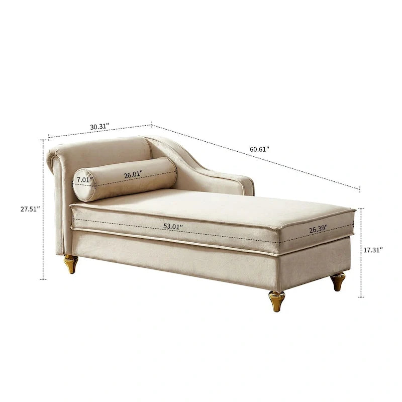 Méridienne élégante de style français en velours avec rangement et coussin