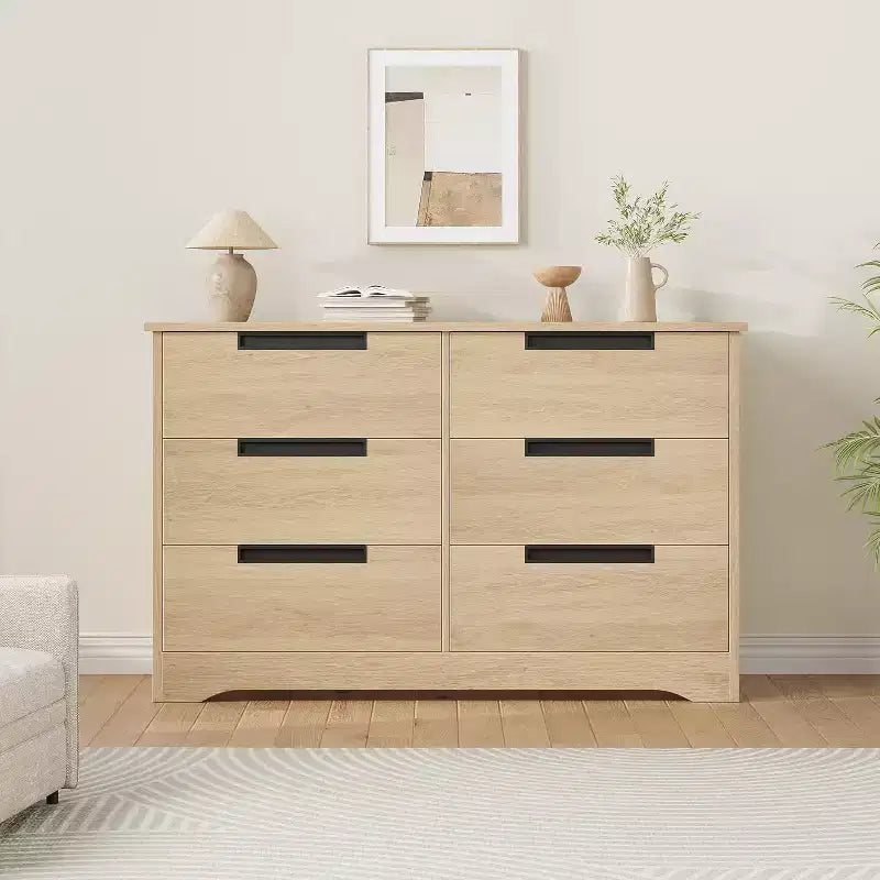 Kommode mit 6 Schubladen fürs Schlafzimmer, 46.8W, aus Holz, mit eingelassenen Griffen, Aufbewahrungsschrank für Kleidung, Kommode oder TV-Ständer für den Flur