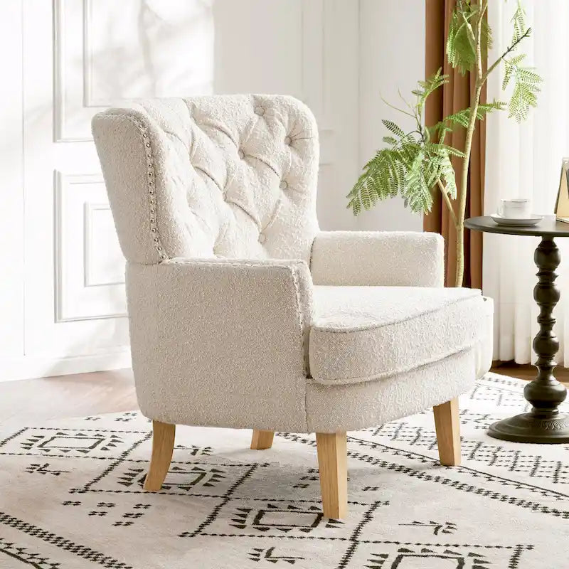 Fauteuil club en bouclé couleur amande avec clous décoratifs, par Christopher Knight Home