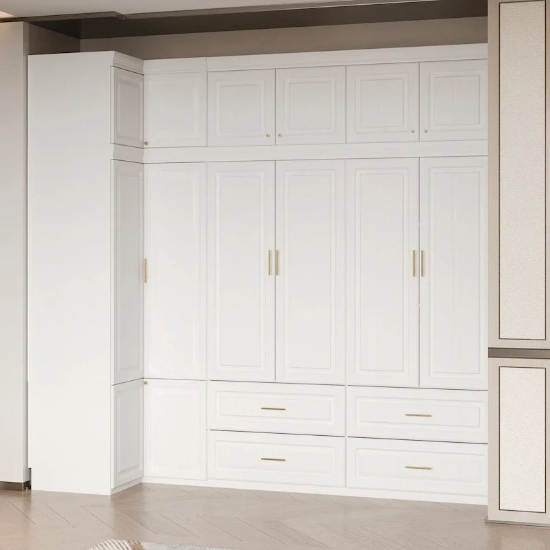 93.9H/74.2H Kleiderschrank, Garderobenschrank mit Kleiderstange, Schubladen und Stauraum
