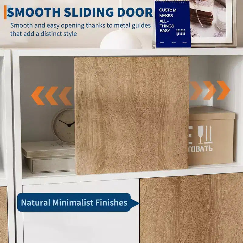 CuisinSmart Holzschrank mit Schiebetüren und verstellbaren Einlegeböden, Sideboard und Anrichte, Badschrank und Vitrine, Weiß