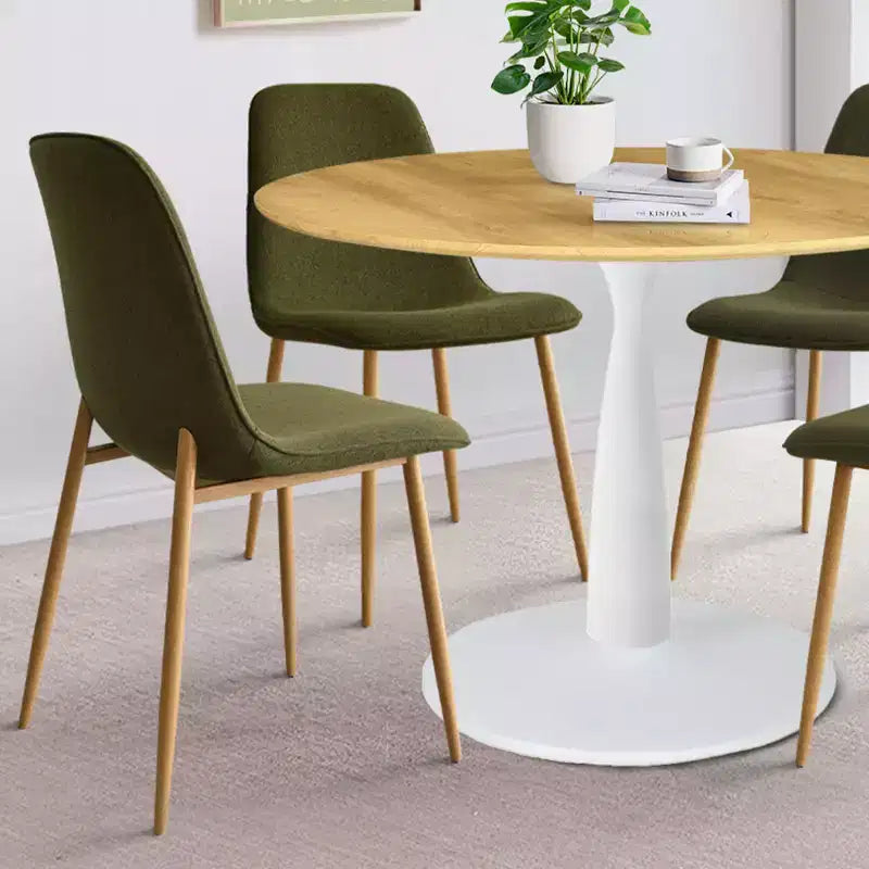 Ensemble de salle à manger rond 5 pièces, table à piètement central de 37 avec plateau effet bois et chaises courbes rembourrées, style moderne-Panipeachy
