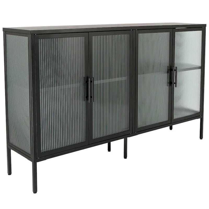 Metallschrank mit gehärteter Glasscheibe und verstellbarem Einlegeboden