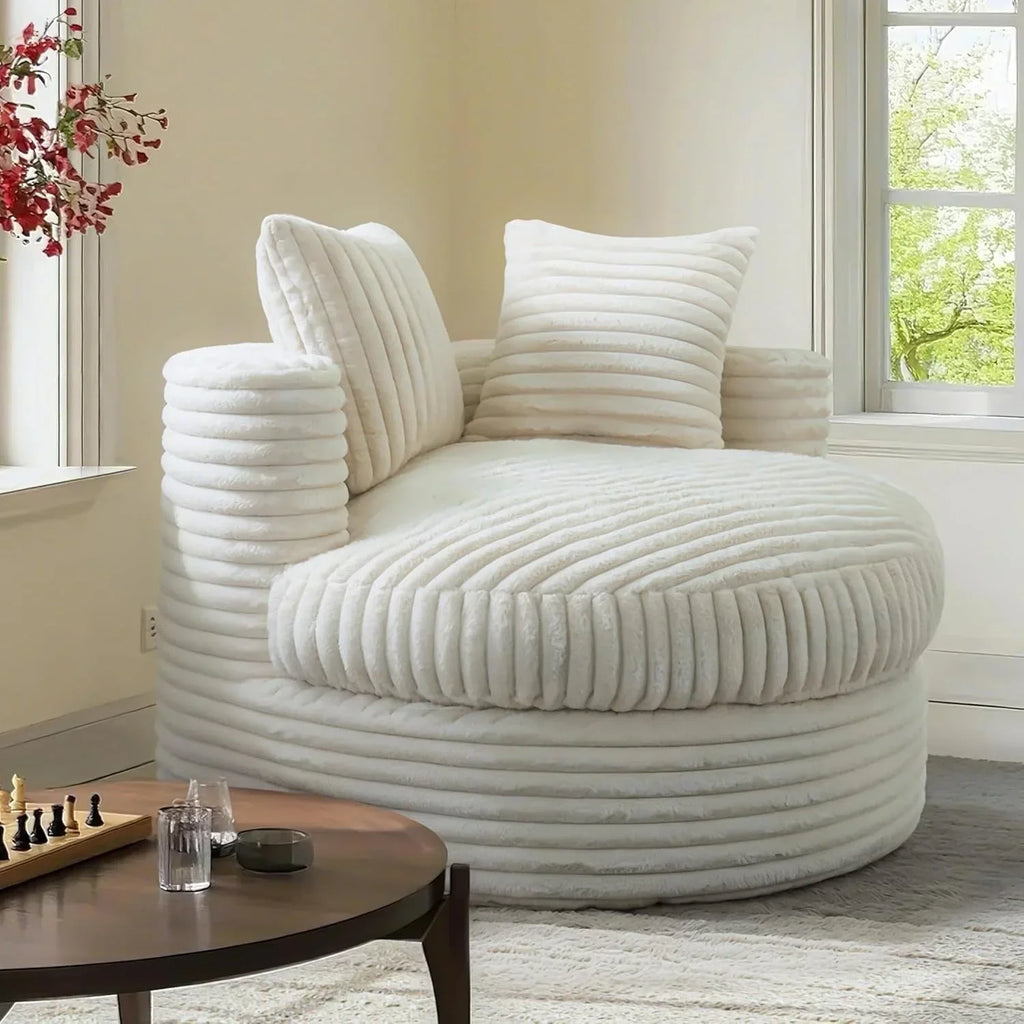 WOWMAX ronde chaise longue van 47 voor binnen, gestoffeerde vloersofa van corduroy, extra grote slaapfauteuil met 2 sierkussens