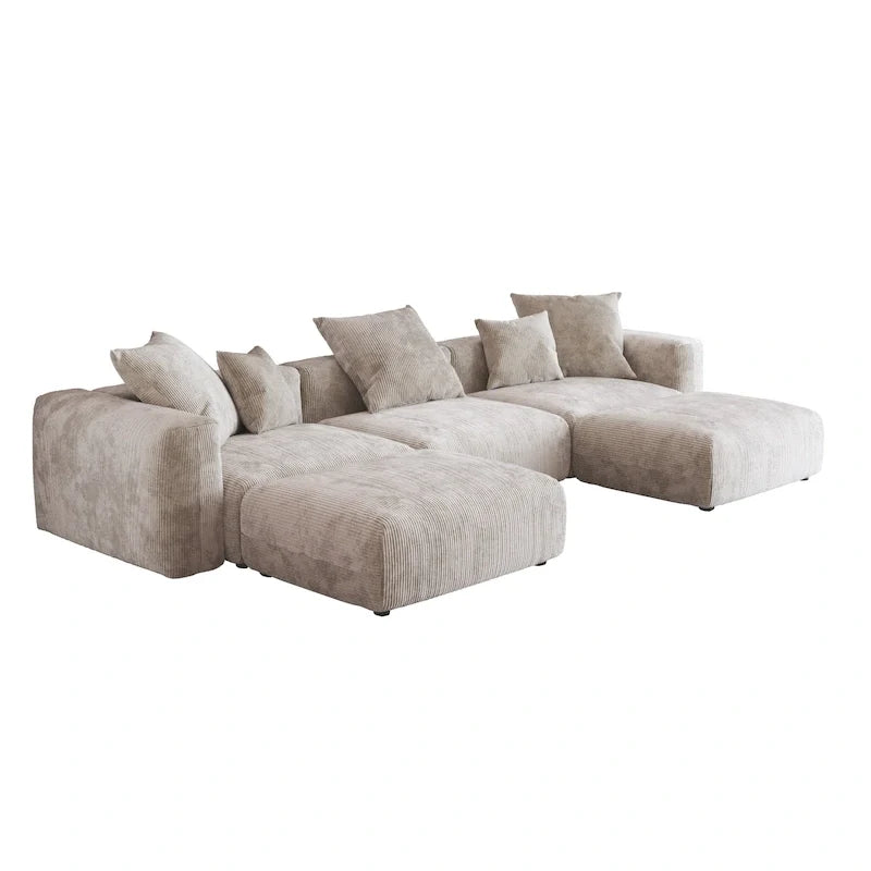 Canapé modulable d’angle de 141.73, canapé en velours côtelé en U avec poufs