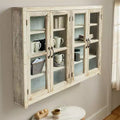 Armoire de rangement haute de 40, en bois récupéré et métal, à 4 portes vitrées, marron