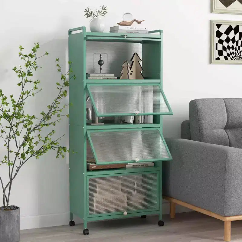 Étagère de cuisine Costway à 5 niveaux avec placard de rangement, support mobile pour micro-ondes et portes relevables, blanc/noir/gris/vert