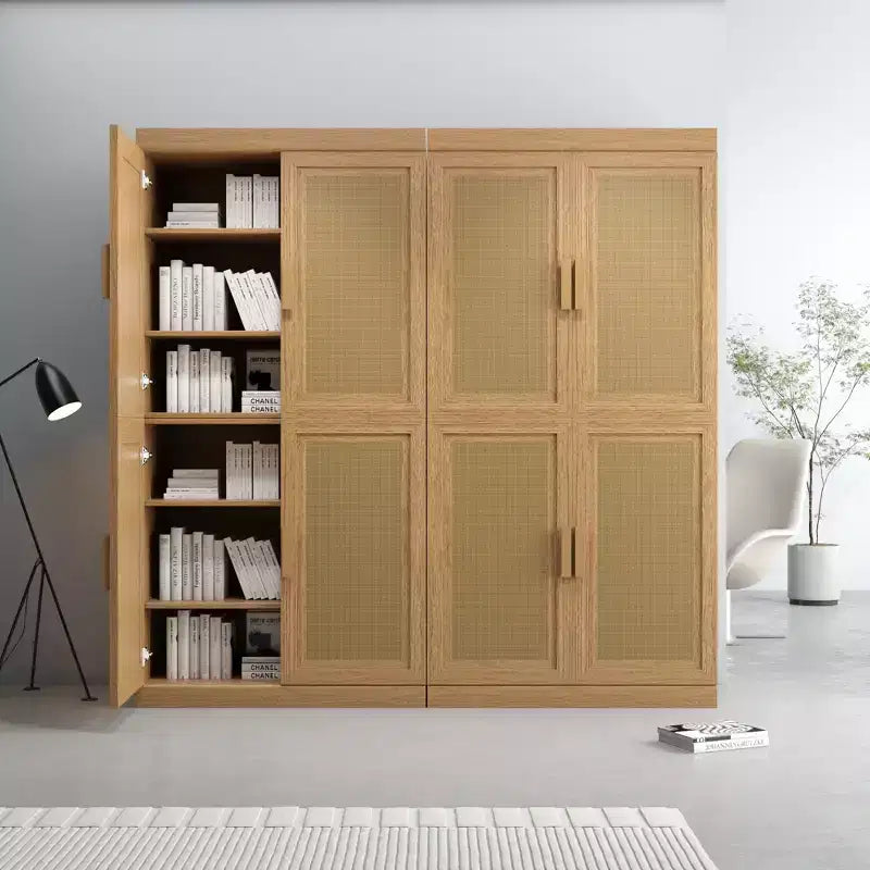Armoire décorative de rangement noire de 62 de haut, avec portes tressées effet bois et 12 étagères