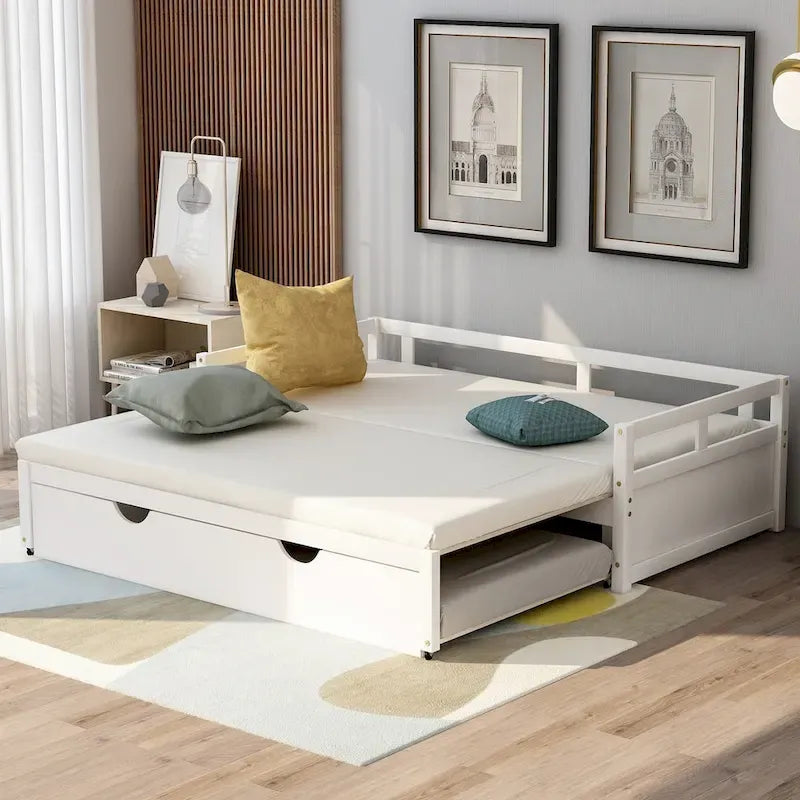 Ausziehbares Tagesbett mit Ausziehbett, Holztagesbett mit Ausziehbett