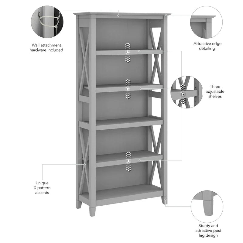 Boekenkast met 5 planken uit de Key West-serie van Bush Furniture