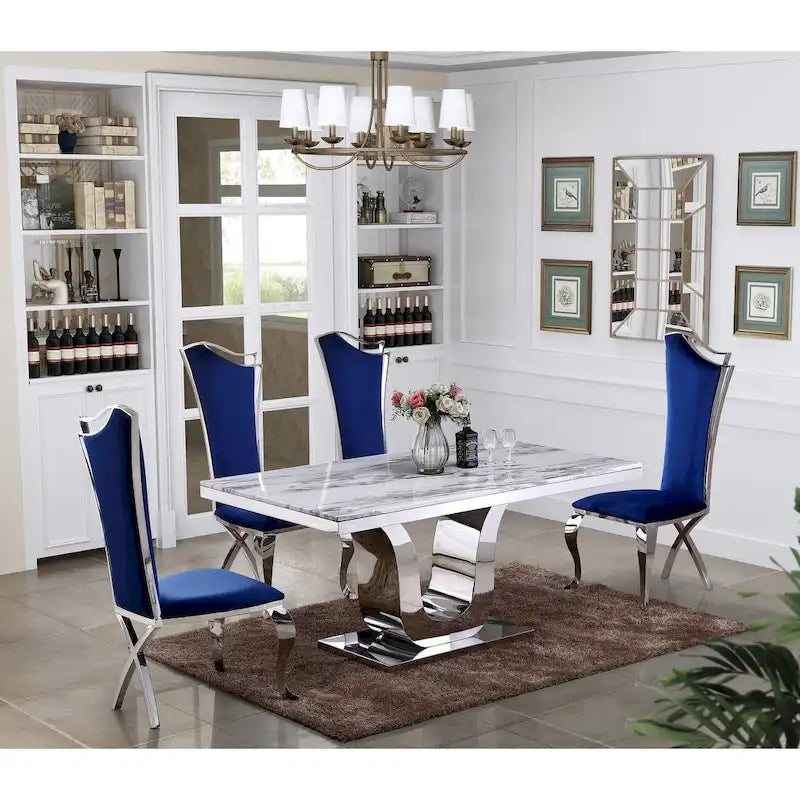 Best Quality Furniture Luxe Essgruppe aus weißem Echtem Marmor, 5-teilig