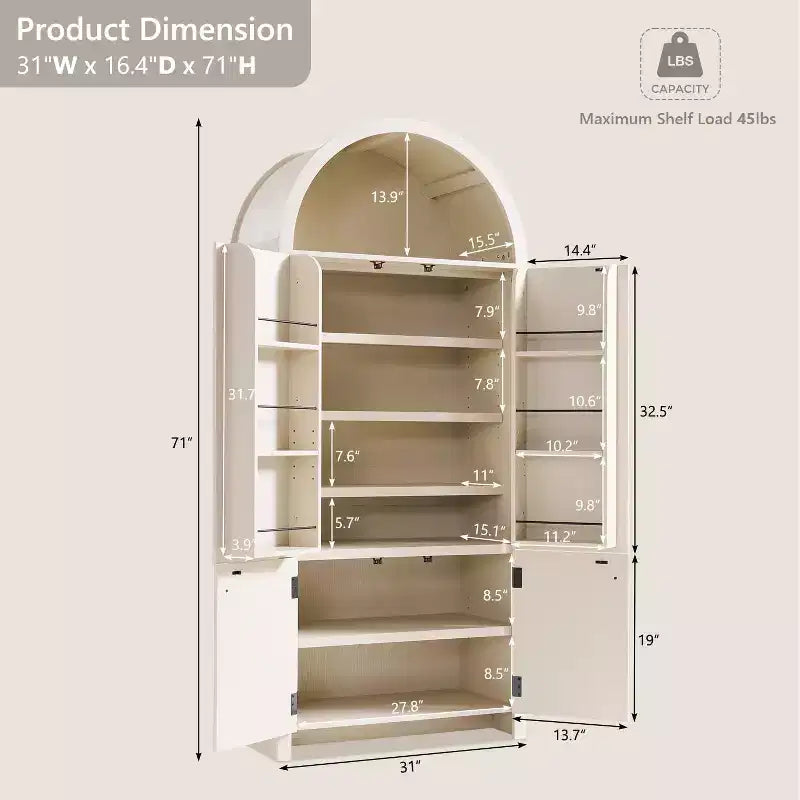 Dispensa da cucina alta 71 con arco, mobile contenitore moderno con 3 ripiani regolabili e 6 ripiani nelle ante, per cucina e soggiorno