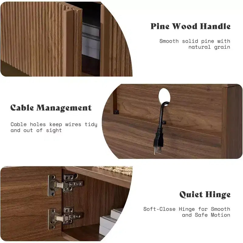AMERLIFE Meuble TV moderne de 70 au design cannelé avec placards de rangement, pour téléviseurs jusqu'à 80, meuble de divertissement en bois, console multimédia pour le salon