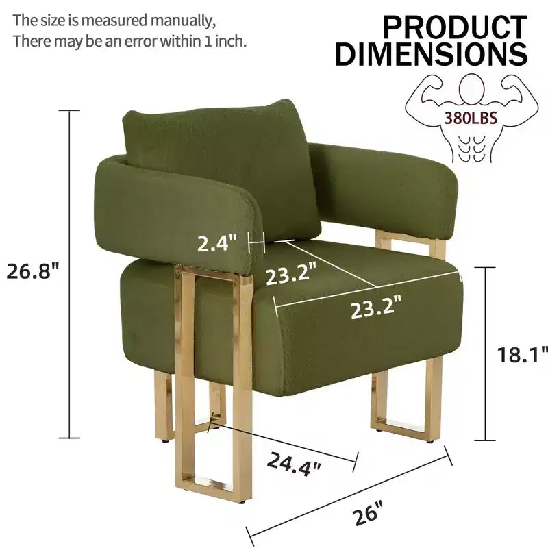 Set van 2 moderne gestoffeerde fauteuils met gouden metalen poten voor woonkamer, slaapkamer of kantoor