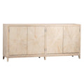 Isabelle Sideboard, 79 Zoll, Kiefer in heller Waschoptik, 4 Türen mit handgeschnitzten Sonnenstrahlmustern
