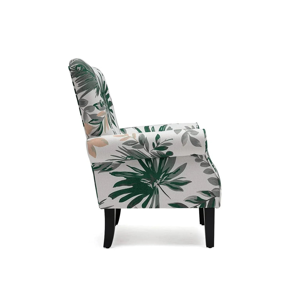 Erommy moderne fauteuil, fauteuil met hoge rugleuning, gestoffeerde eenzitsbank met knopen en houten poten voor de woonkamer