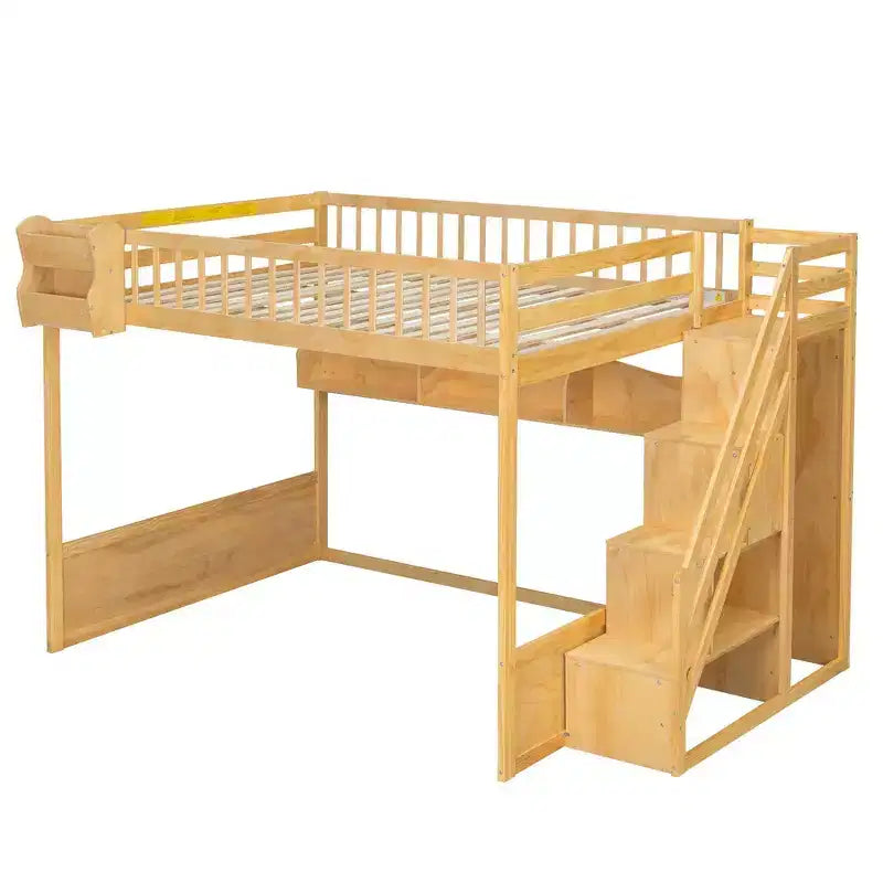 Hoogslaper voor queensize matras met trap, kledingkast en opbergplanken - MDF, 650 lb