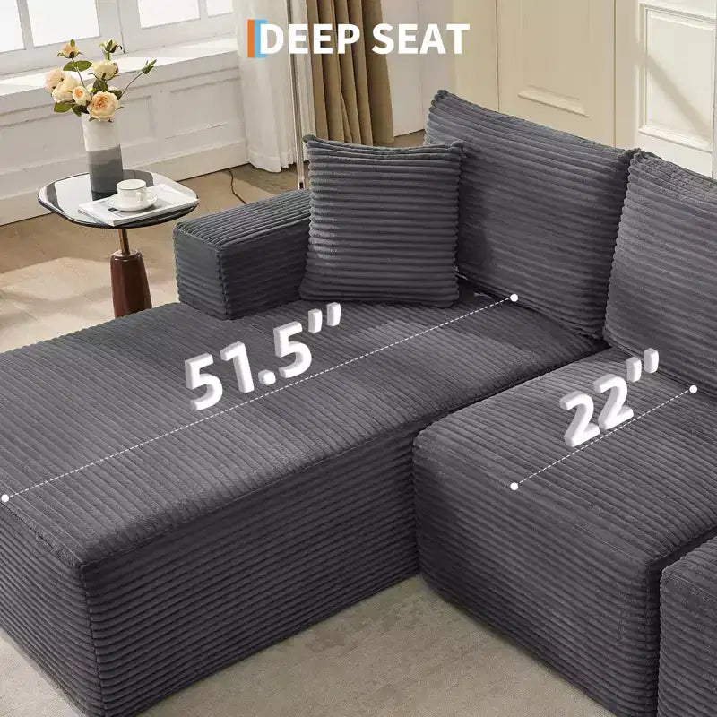108 Modernes 3-Sitzer-Sofa, gepolstertes Sofa in L-Form mit Kissen, Sofa mit tiefer Sitzfläche, keine Montage erforderlich