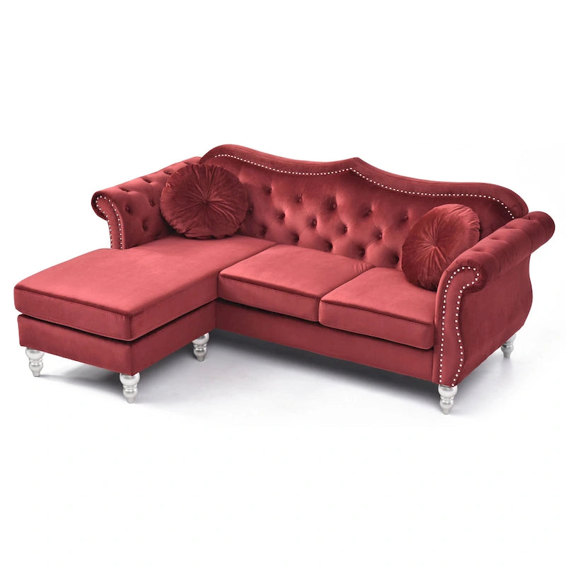 Hollywood-fluwelen bank met omkeerbare chaise longue