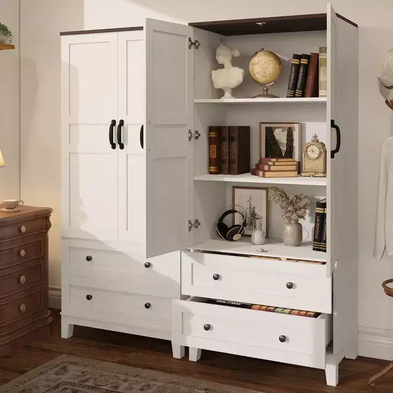 Mobile contenitore alto 65 con ripiani regolabili, dispensa in legno stile rustico con 2 ante e 2 cassetti, libreria indipendente per sala da pranzo e soggiorno