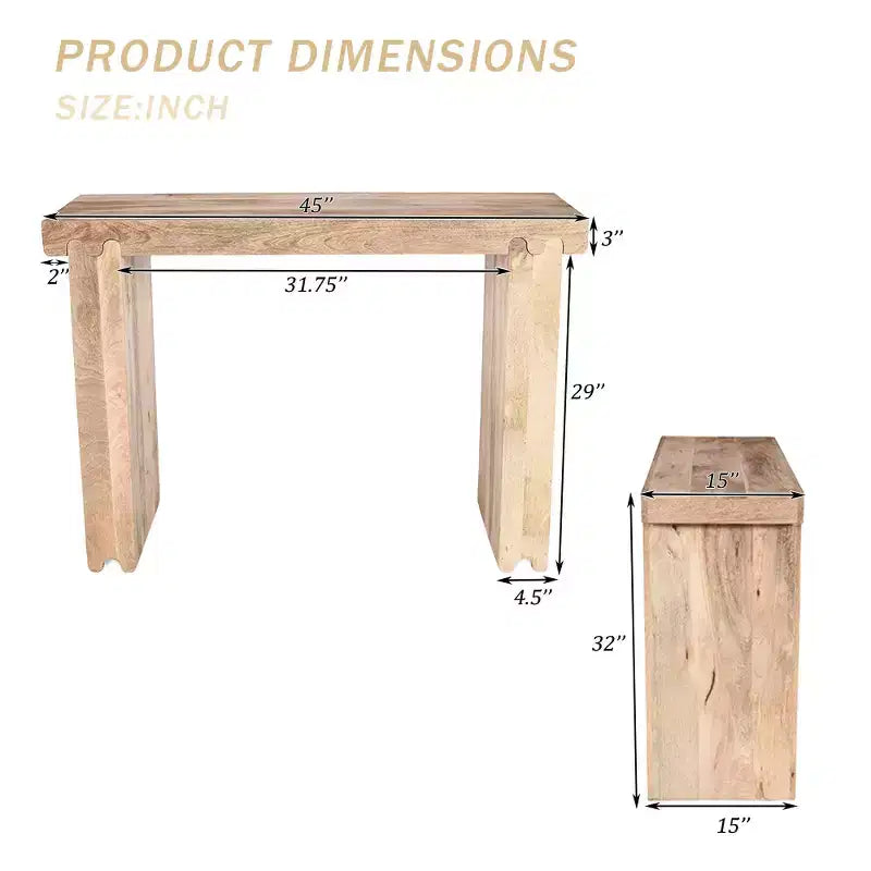 Consolle e tavolino da ingresso Whisen in legno di mango, stile rustico minimalista, con piano spesso