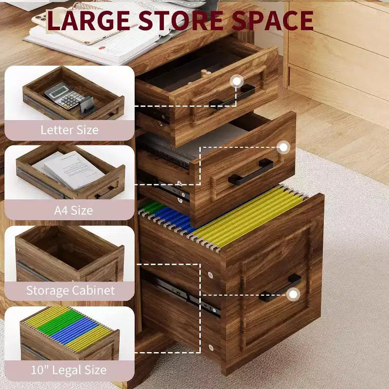 Schreibtisch im Landhausstil fürs Homeoffice mit Stauraum, Holzschreibtisch mit 5 Schubladen und Schrank, rustikaler Computertisch für Wohnzimmer, Schlafzimmer und Arbeitszimmer