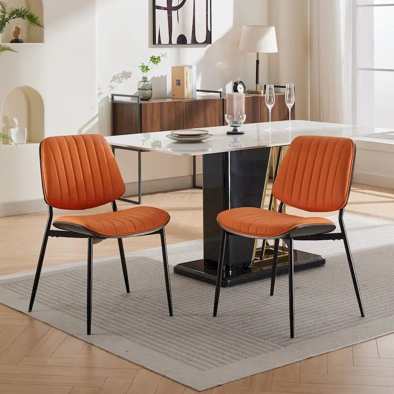 2PCS Faux Leather Chair with Metal Legs