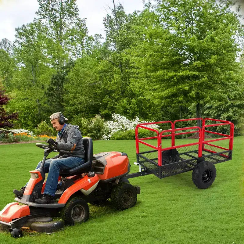 Garten-Kippwagen, 1500 lb Tragkraft, 22 Kubikfuß, robuster Stahl-ATV-Anhänger mit 2 Rädern, Rasenmäherwagen für Traktor, ATV und UTV