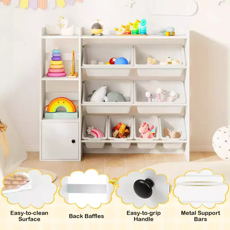 Costway Spielzeugaufbewahrung und Bücherregal für Kinder, Bücherregal aus Holz mit 4 kleinen und 4 großen Boxen, Grau/Weiß
