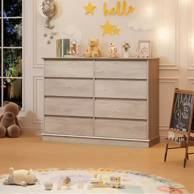 Moderne ladekast voor de slaapkamer met 8 lades, houten opbergmeubel voor de kledingkast, brede ladekast