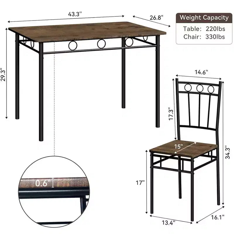 Dyonery rechthoekige eettafelset voor 4 personen, 5-delige keukentafelset met 4 stoelen, eettafelset, ruimtebesparende keukentafelset voor kleine ruimtes