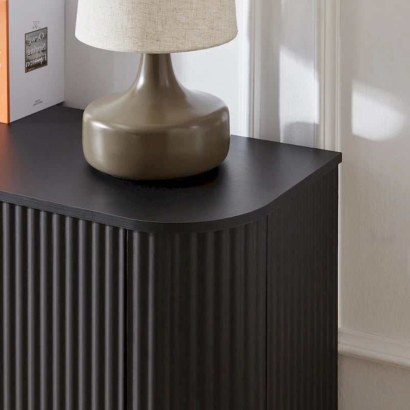 Credenza contenitore e mobile TV con motivo a onde, mobile buffet in legno a righe verticali