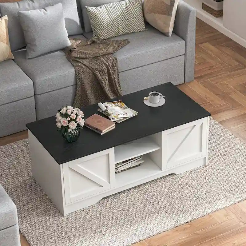47 Rustic Farmhouse Coffee Table with Storage & Sliding Doors