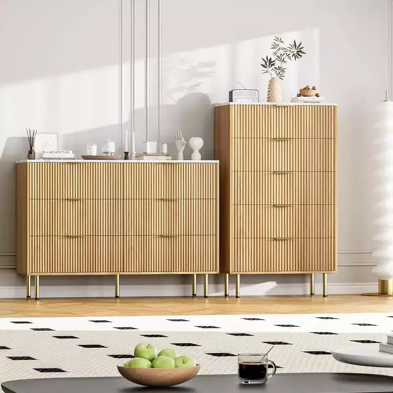 COZONY ladekast met 6 laden en geribbeld ontwerp, moderne houten opbergkast, brede ladekast voor slaapkamer, woonkamer en hal