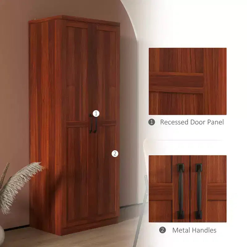 Garde-manger de cuisine à 2 portes de 63, armoire de rangement autonome avec 5 niveaux d’étagères et 2 étagères réglables pour la salle à manger