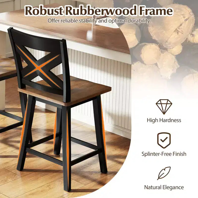 Ensemble de 4 tabourets de bar pivotants Costway 24, avec dossier, grande assise et repose-pieds, pour îlot de cuisine