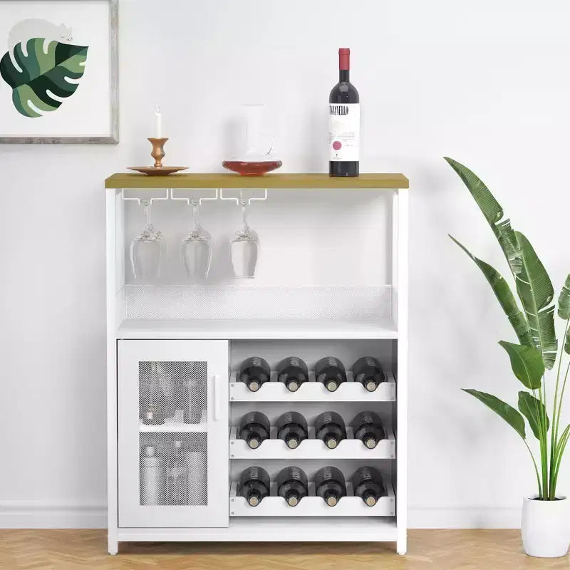 Grijze industriële wijnkast met 3 niveaus (12+ flessen) 36H x 24W x 15D, afneembaar rek, 9 glashouders en verstelbare planken voor thuis of de bar