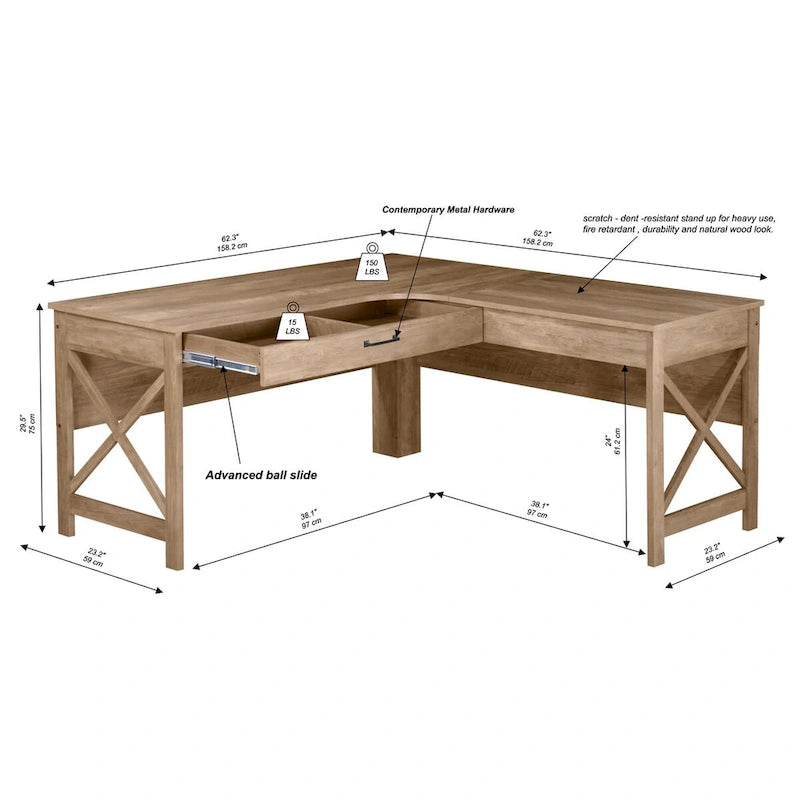 Alaska-Schreibtisch im modernen Landhausstil in L-Form mit Schublade